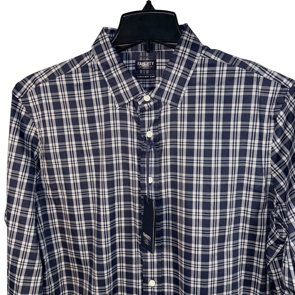 Faherty Mens Size XXL The Movement Blue Plaid Long Sleeve Shirt NWT